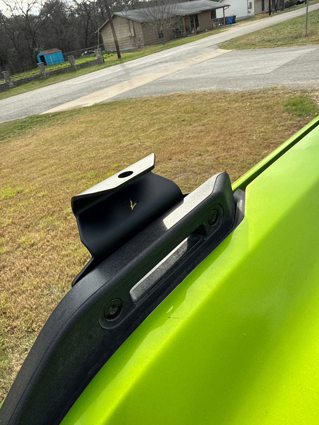 Trail Sight Dune Flag Mount securely installed on passenger side of Gen 6 Ford Bronco made from stainless steel